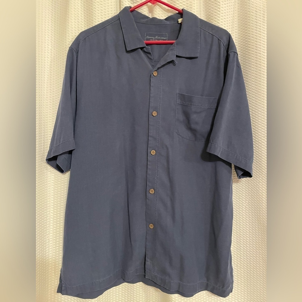 Tommy Bahama Blue Silk Blend Short Sleeve Button Down Shirt Size Large